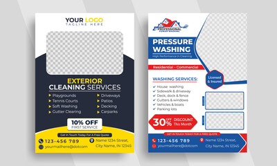 Advertising Pressure Washing and Power Washing Flyer Template, window washing flyer Deck, and Sidewalk Cleaning flyer