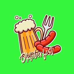 Cartoon illustration of oktoberfest beer and sausages in vector. Isolated object vector. Flat cartoon style