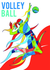 Female professional volleyball player. sport illustration