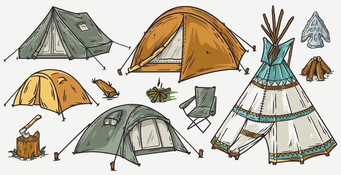 Tent for outside camping adventure. Camping tent for forest nature explore