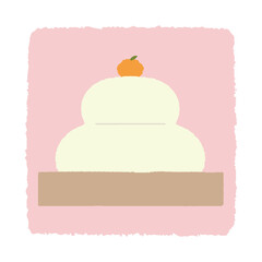 ピンク色の四角い背景に描かれた鏡餅のカラーイラスト