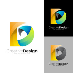 Simple letter D logo with ribbon logos, 3d colorful icon