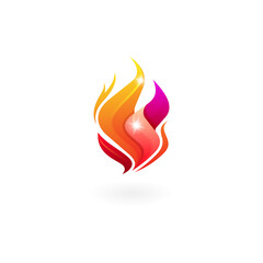 Simple abstract fire logo design, red color and glossy icon