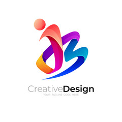 J and B logo combination, 3d colorful design, JB logos