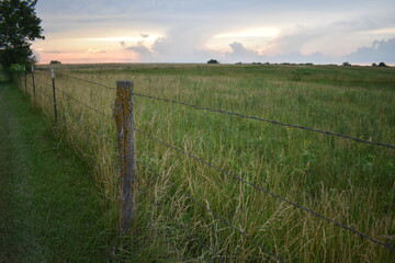 Obraz premium Barbed Wire Fence in a Farm Field