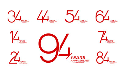 set of anniversary logo style red color on white background for celebration event