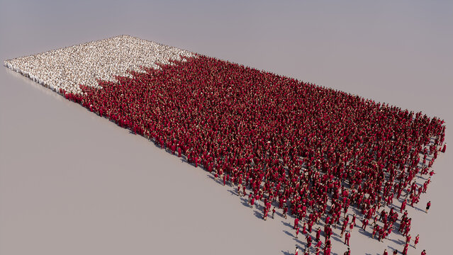 Katari Banner Background, with People congregating to form the Flag of Qatar.