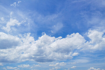 Naklejka na ściany i meble Blue sky background. Blue sky with white clouds. Beautiful nature. Heaven