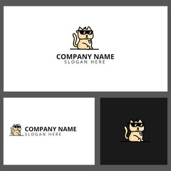 Cool cat logo Character Vector. Logo design of a cute kitten wearing glasses and a golden chain around its neck.