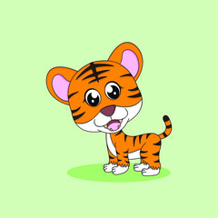 Cute tiger cartoon vector icon illustration. flat cartoon style