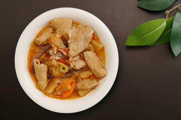 Japanese cuisine motsuni with internal organs simmered on the table