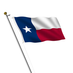 Texas Flagpole 3d illustration on white with clipping path
