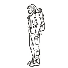 Wonderer or backpack traveler nature explorer man. Outdoor adventres and activities.