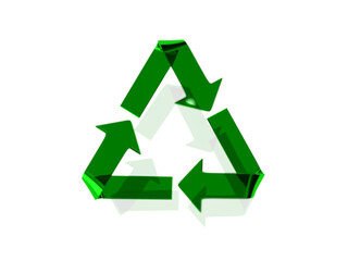 Obraz premium 立体的な緑ガラスリサイクルマーク 3Dイラストレーション