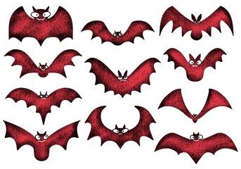 Set with Halloween bats for stickers and cards and gifts and fabrics and hobbies and wrapping paper