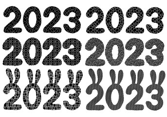 Set with 2023 rabbit numbers for new year gifts and stickers and notebooks and hobbies and holidays
