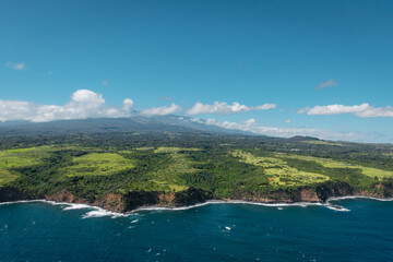 An aerial view of the coast of the island of Maui, Hawaii.