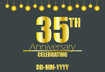 35th anniversary celebrating. Vector for golden anniversary celebration with pendulum on dark background.