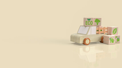 The wood truck and eco symbol on cube for technology or ecological concept 3d rendering