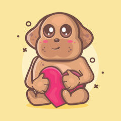 cute dog animal character mascot holding love heart sign isolated cartoon in flat style design