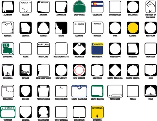 US State Route Markers Vector Set isoliert auf Weiß. Enthält alle 50 Bundesstaaten und DC. © Anna Repp
