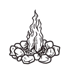 Campfire or bonfire outdoor for camping adventure. Nature outdoor recreation, forest explore