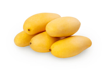 Heap of yellow mangoes isolated on white