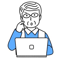 パソコンを使うシニア男性 : わからない