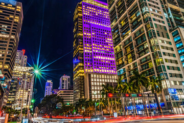 Brickell Avenue Traffic Night Buildings High Rises Downtown Miami Florida