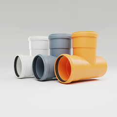 3d visualization, Polypropylene sewer pipes with noise reduction - Cross, tee