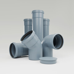3d visualization, Polypropylene sewer pipes with noise reduction - composition of crosses and tees