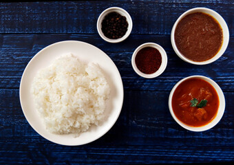 Indian curry and rice on the table