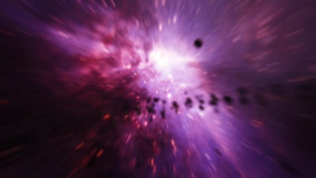 Abstract  space flight into the Milky way galaxy. 4K 3D rendering. Hyperspace Flight Through Space Galaxy and Nebulae. 