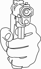 Hands And Gun One Line Drawing. Continuous Line Drawing of Hands Holding Gun line art	