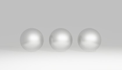 Three 3d metal spheres on white background