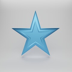 3d render blue shiny star on white background
