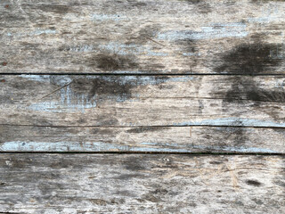 Old wooden background with blue paint. Vintage wood texture.