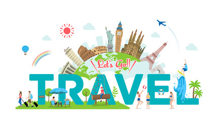 Fototapeta na wymiar Let's go travel vector banner illustration