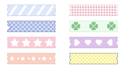 set of cute colorful decoration making tape, banner, tag for the planner, journal, notepad, memo, sticky note, reminders. cute and simple illustration for your design