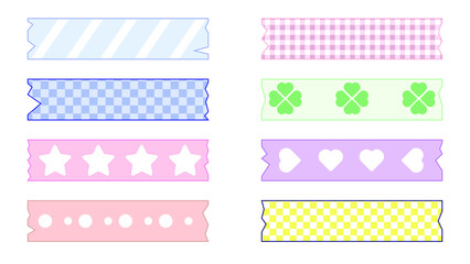 set of cute colorful decoration making tape, banner, tag for the planner, journal, notepad, memo, sticky note, reminders. cute and simple illustration for your design