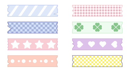 set of cute colorful decoration making tape, banner, tag for the planner, journal, notepad, memo, sticky note, reminders. cute and simple illustration for your design