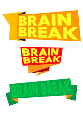 Set of ribbon with Brain Break text. Banner template. Label sticker. Sign.