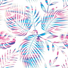 tropical coconut leaves seamless pattern with colorful abstract plants foliage on white background. natural pattern background. Exotic tropics. Summer design. shirt prints texture. nature decorative © Dian Husaeni