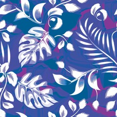 Fototapeta premium tropical fern leaves and plants foliage seamless pattern on abstract background. vector design pattern. natural background. abstract tropical pattern. fashionable print texture. Summer design