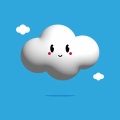 Cute cartoon style 3D rendering white cloud character illustration, icon for nature and weather design. - 514882100