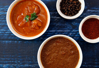 Indian chicken curry roux like tomato soup on the table