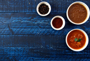 Indian chicken curry roux like tomato soup on the table