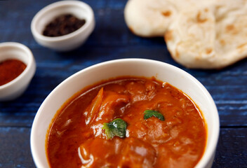 Indian chicken curry roux like tomato soup on the table
