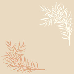 Elegant design in a nude palette with palm branches. Banner or border for postcard, invitation, thanksgiving card.