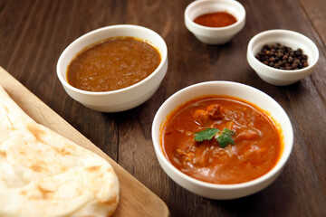 Indian chicken curry roux like tomato soup on the table